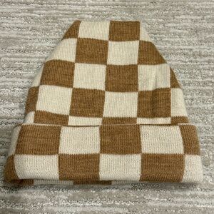 Loeffler Randall Bartlet Checker Knit Beanie Hat - Tan / Natural